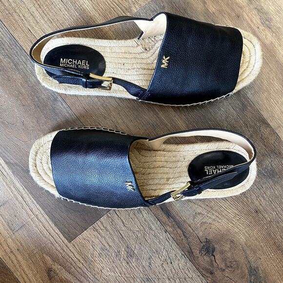 Michael Kors Black Fisher Espadrille Flat Slingback Sandal Women's 9.5M - Picture 11 of 12